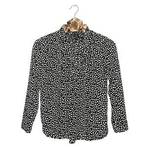 J. Crew Mercantile Heart Pattern High Neck Pleated Yoke Blouse Black White 00